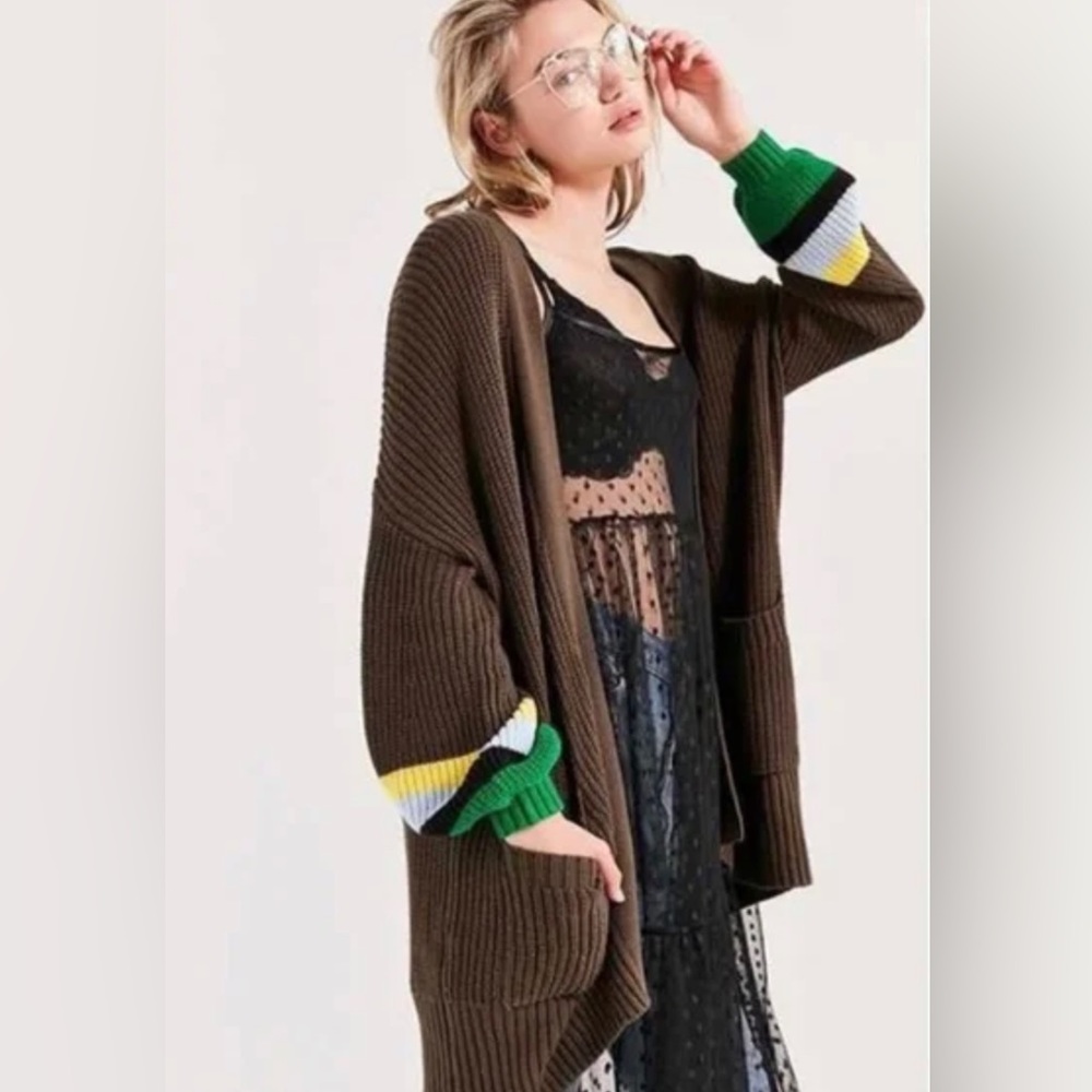 Urban Outfitters BDG Brown Open Cardigan w/Ottoman Strip Colorblock Slee…